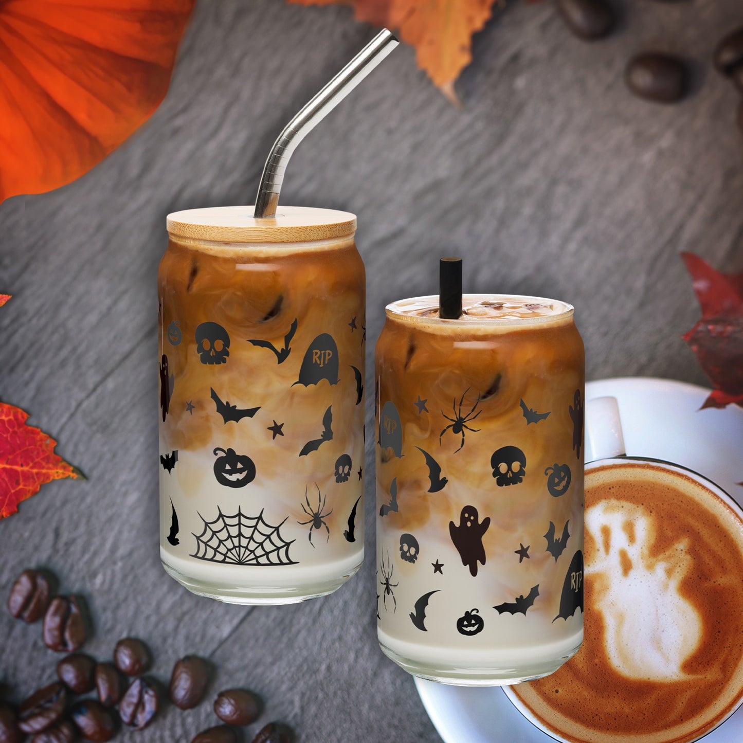 Halloween Tumbler - 16oz Glass Can Cup - Black