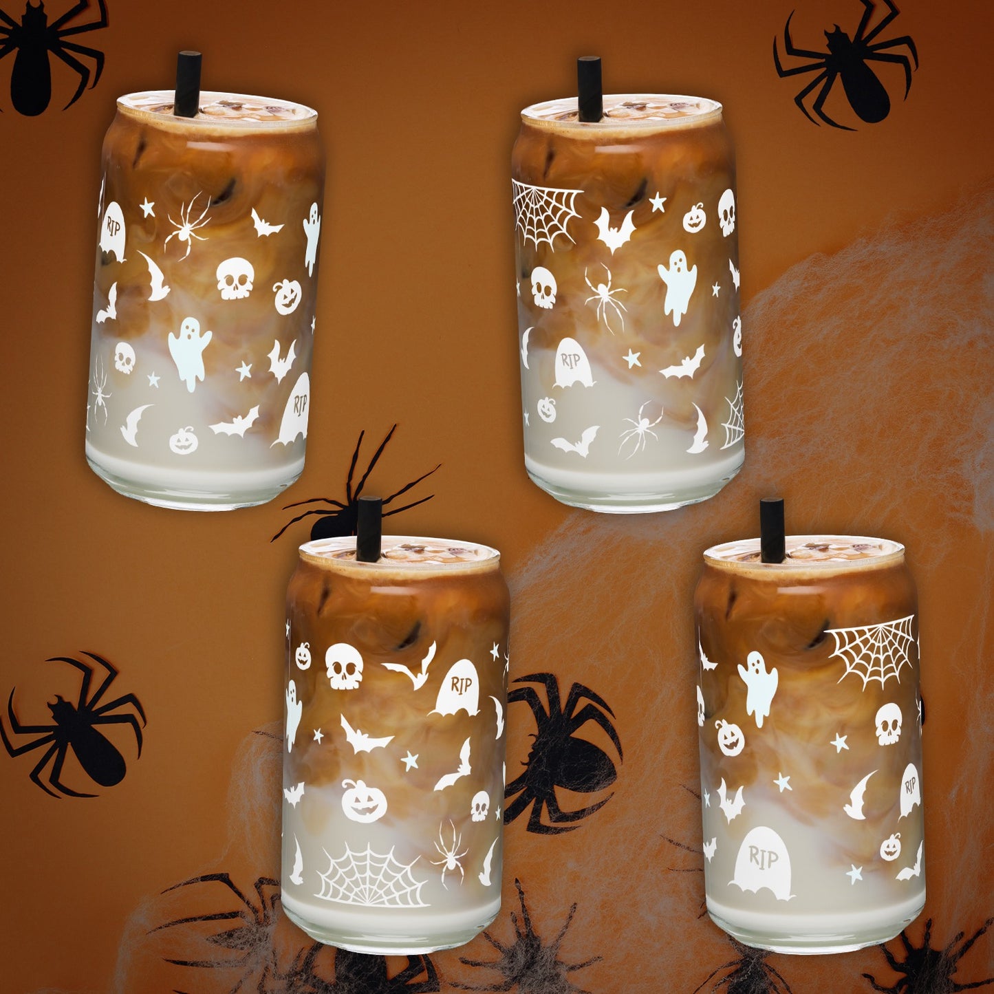 Halloween Tumbler - 16oz Glass Can Cup - White