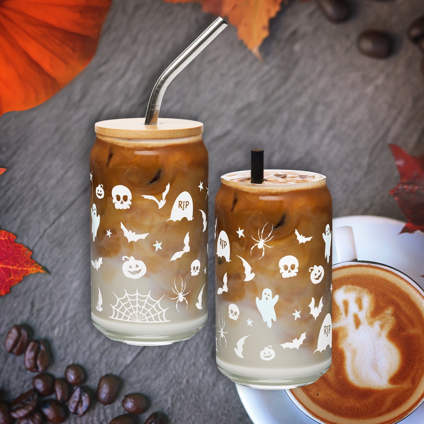 Halloween Tumbler - 16oz Glass Can Cup - White
