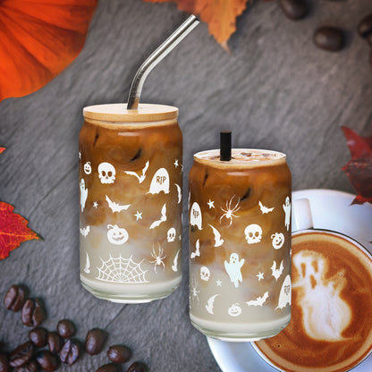 Halloween Tumbler - 16oz Glass Can Cup - White