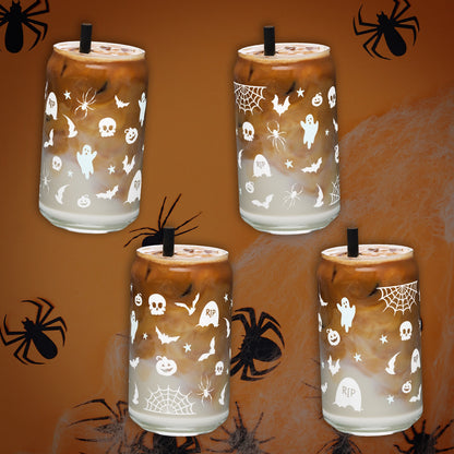 Halloween Tumbler - 16oz Glass Can Cup - White